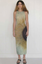 Robe longue d'été en maille transparente tie dye tournesol - Aigue-marine